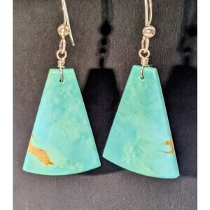 925 Sterling Silver Mini Slab Blue Turquoise Dangle Earrings